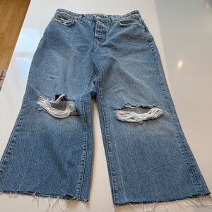 Free People We The Free Distressed Cropped Wide Leg Jeans, Light Wash, Size 27